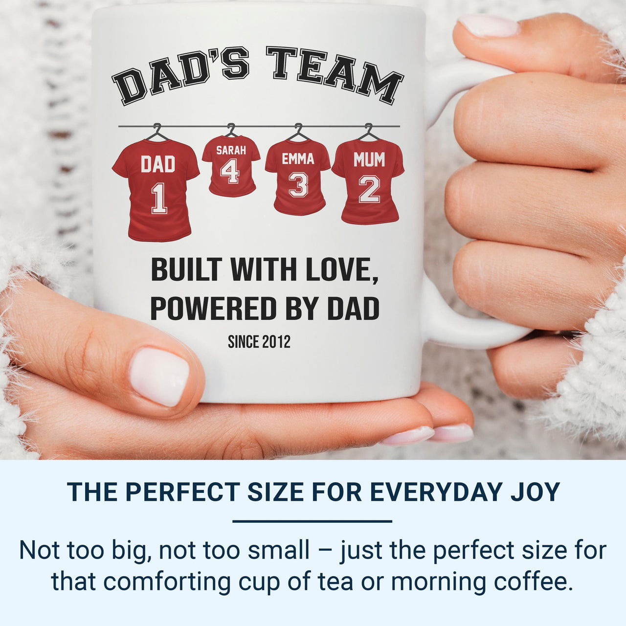 Dad’s Team Personalised Family Mug – Names, Numbers and “Built with Love” – Father’s Day, Birthday and Christmas Gift for Dad