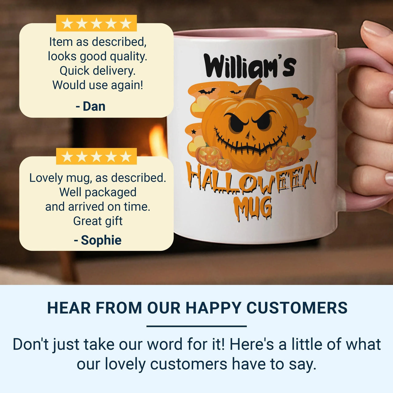 Personalised Halloween Mug – Pumpkin Jack O Lantern with Spooky Bats for Kids