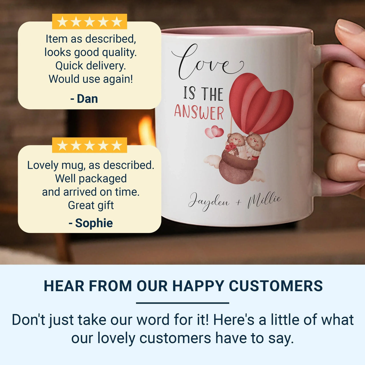 Personalised Couple Mug – Romantic Anniversary Gift with Teddy Bears Heart Balloon Design
