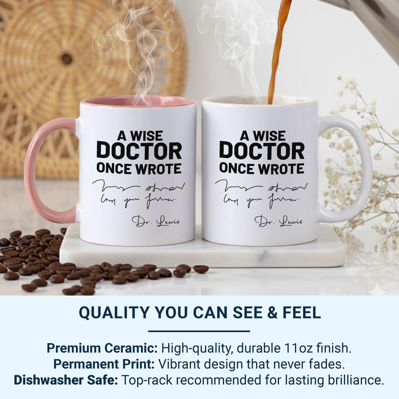 Wise Doctor Quote Mug - Personalised Surname Medical Gift - Inspirational Doctor Appreciation Keepsake