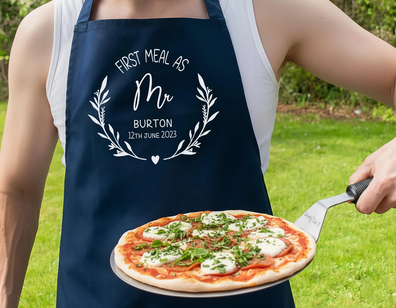 Personalised Wedding Apron – Custom Bride and Groom Gift with Adjustable Neck Strap