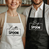 Couples Aprons Set – Matching Big Spoon Little Spoon Kitchen Aprons With Adjustable Neck Strap