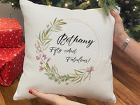 Personalised 50th Birthday Cushion with Floral Wreath - “Fifty and Fabulous” Name Keepsake for Her