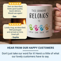 This Grandad Belongs To… Personalised Mug – Grandchildren Handprints and Names – Father’s Day, Birthday and Everyday Grandad Hug