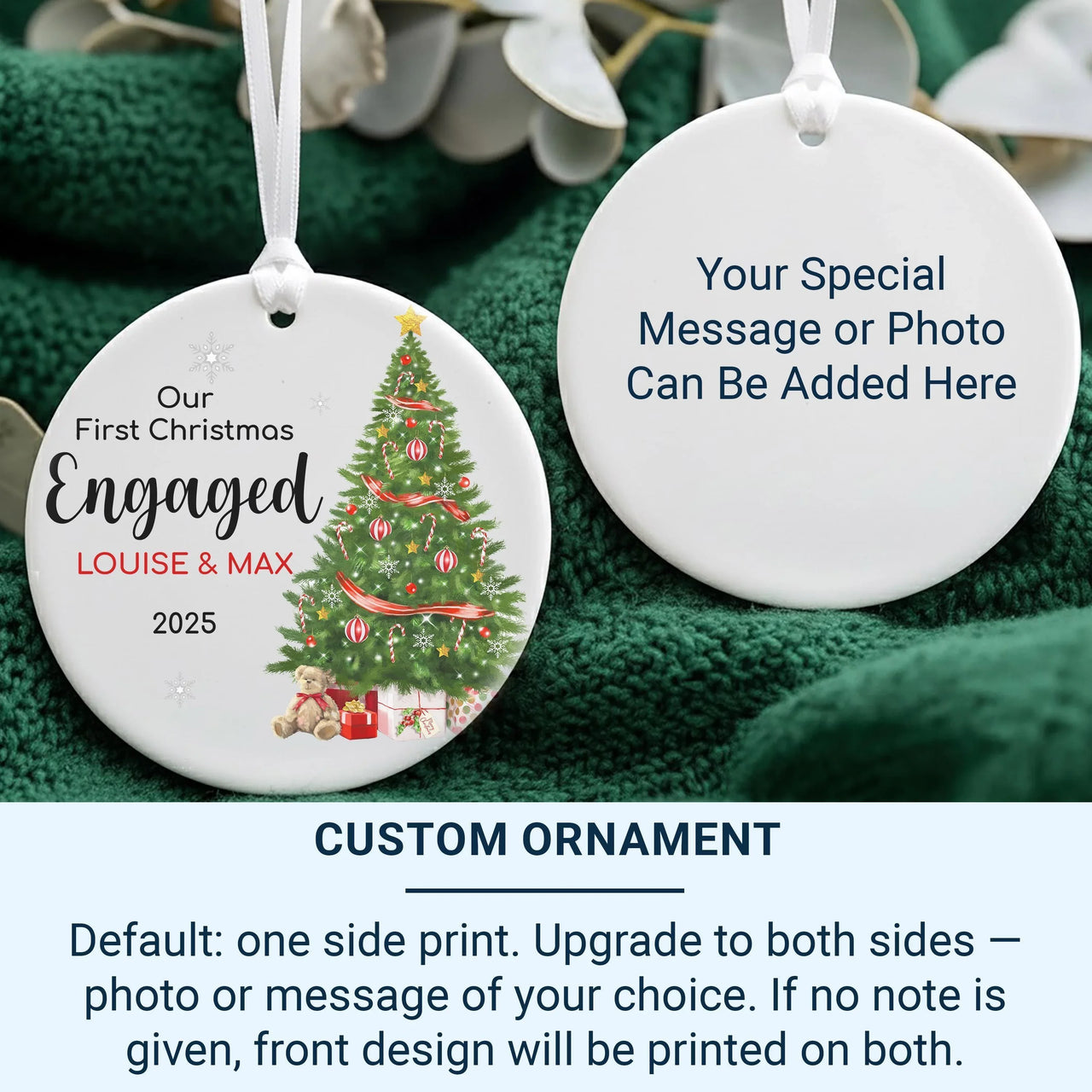 First Christmas Engaged Ornament - Tree & Gifts Keepsake with Names for 2025