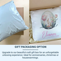 Personalised Easter Rabbit Cushion with Name - Pastel Floral Egg Design for a Sweet Spring Keepsake