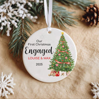 First Christmas Engaged Ornament - Tree & Gifts Keepsake with Names for 2025