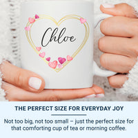Personalised Name Heart Mug – Watercolour Hearts and Script Name – Romantic Gift for Her, Valentine’s and Birthdays