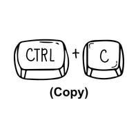 Flat black artwork on white: 'CTRL + C' drawn keyboard keys with '(Copy)' below, iron-on transfer design