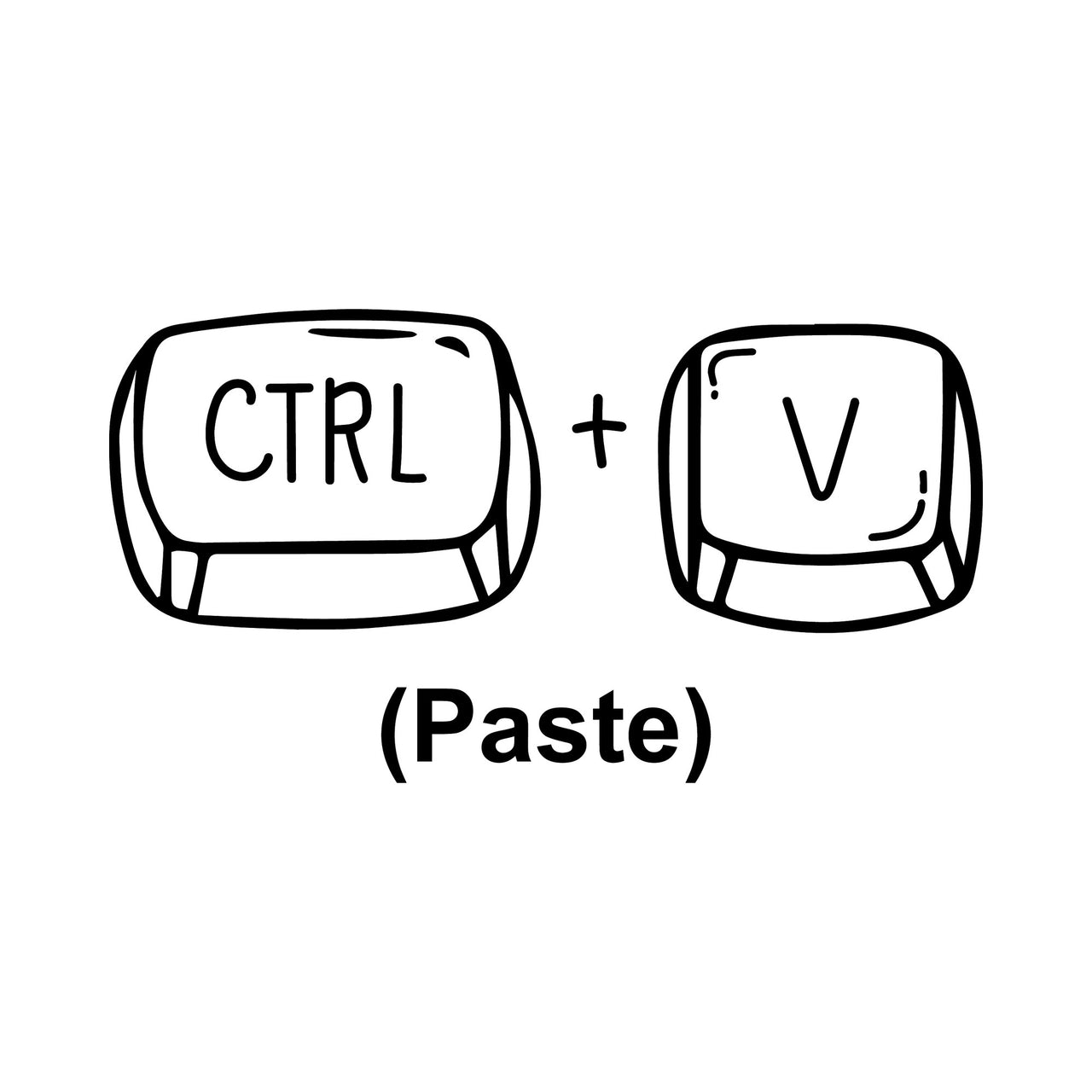 Flat black artwork on white: hand-drawn 'CTRL' and 'V' keyboard keys with '(Paste)' below, iron-on transfer design
