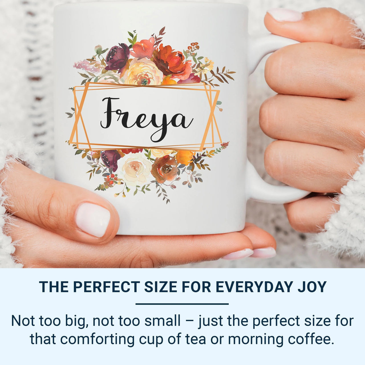 Personalised Floral Mug – Custom Name Keepsake Coffee Cup with Red Orange Flowers