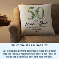 Personalised 50th Anniversary Cushion - Golden Wedding Keepsake with Names & Dates