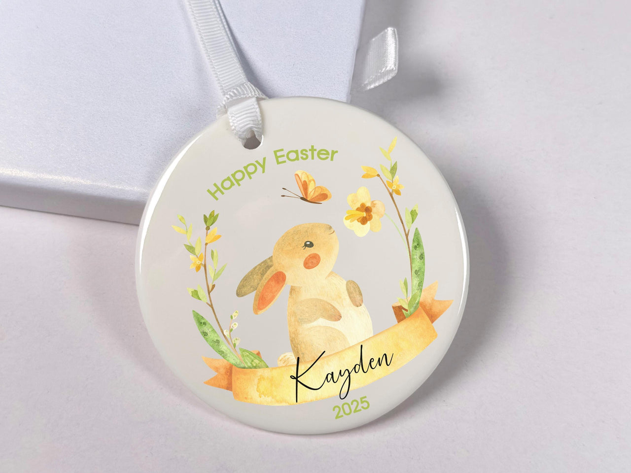 Easter Bunny Ornament 2025 - Watercolour Butterfly Keepsake with Name & Year