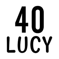 Flat black artwork on white: large '40' above 'LUCY' in rounded capitals, name and age birthday iron-on transfer
