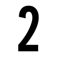 Flat black artwork on white: tall bold number '2', birthday age number iron-on transfer design