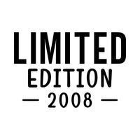 Flat black lettering on white: 'LIMITED EDITION' and '2008' between dashes, teen birthday iron-on transfer