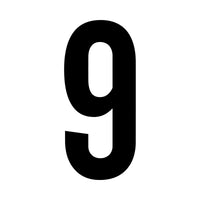 Flat black artwork on white: tall bold number '9', birthday age number iron-on transfer design