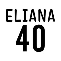 Flat black artwork on white: 'ELIANA' in rounded capitals above a large '40', name and age iron-on transfer