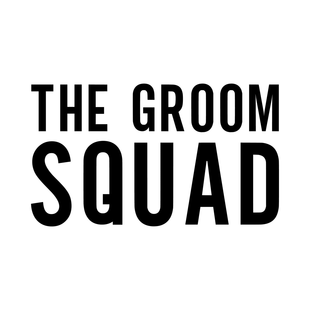 Flat 'THE GROOM SQUAD' artwork in tall condensed capitals, stag party iron-on transfer design