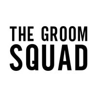 Flat 'THE GROOM SQUAD' artwork in tall condensed capitals, stag party iron-on transfer design