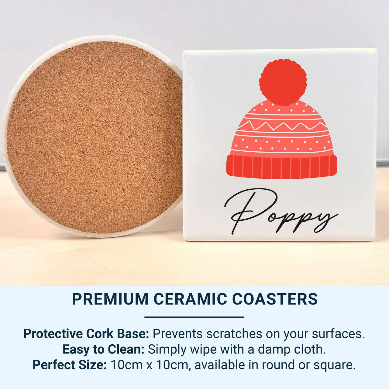 Personalised Winter Hat Mug – Custom Name Ceramic Cocoa Cup with Festive Bobble Beanie