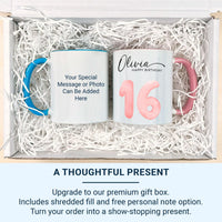 16th Birthday Personalised Mug – Script Name with Watercolour Number – Sweet Sixteen Milestone Keepsake and Party Morning Gift