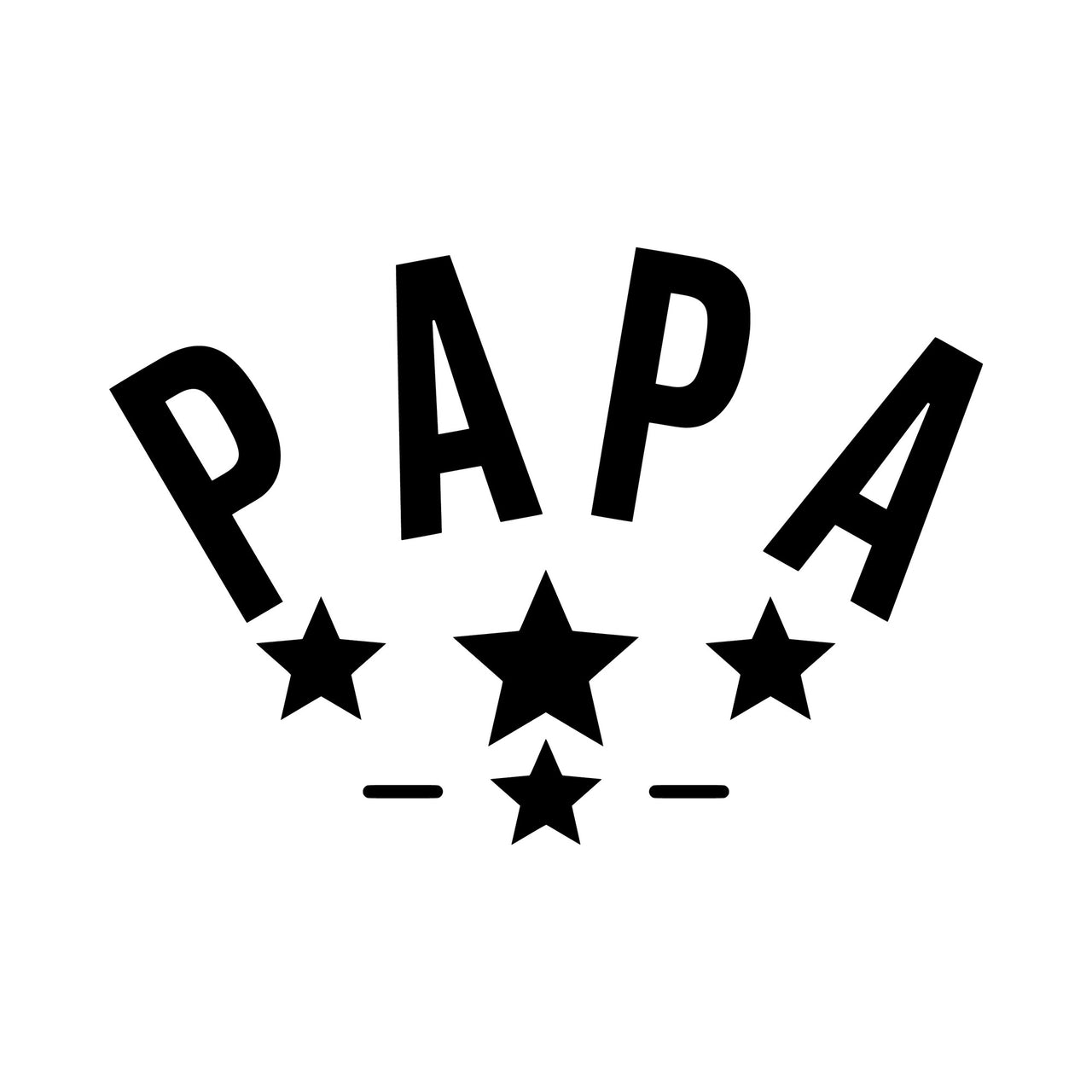 Flat artwork: arched 'PAPA' over four stars and two short dashes, dad iron-on transfer design