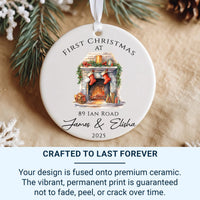 Personalised 2025 New Home Ceramic Ornament with Road Name - First Christmas Decoration, Home Owner Gift, Festive Fireplace Stocking Design