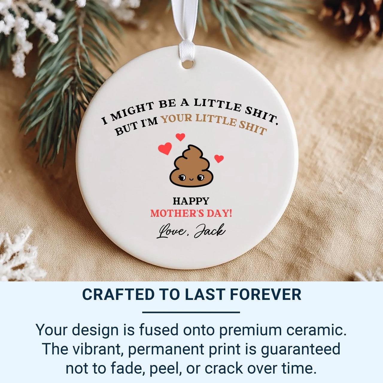 Funny Poop Emoji Ornament - Cheeky Mother Day Keepsake with Name for Mums DENMARY