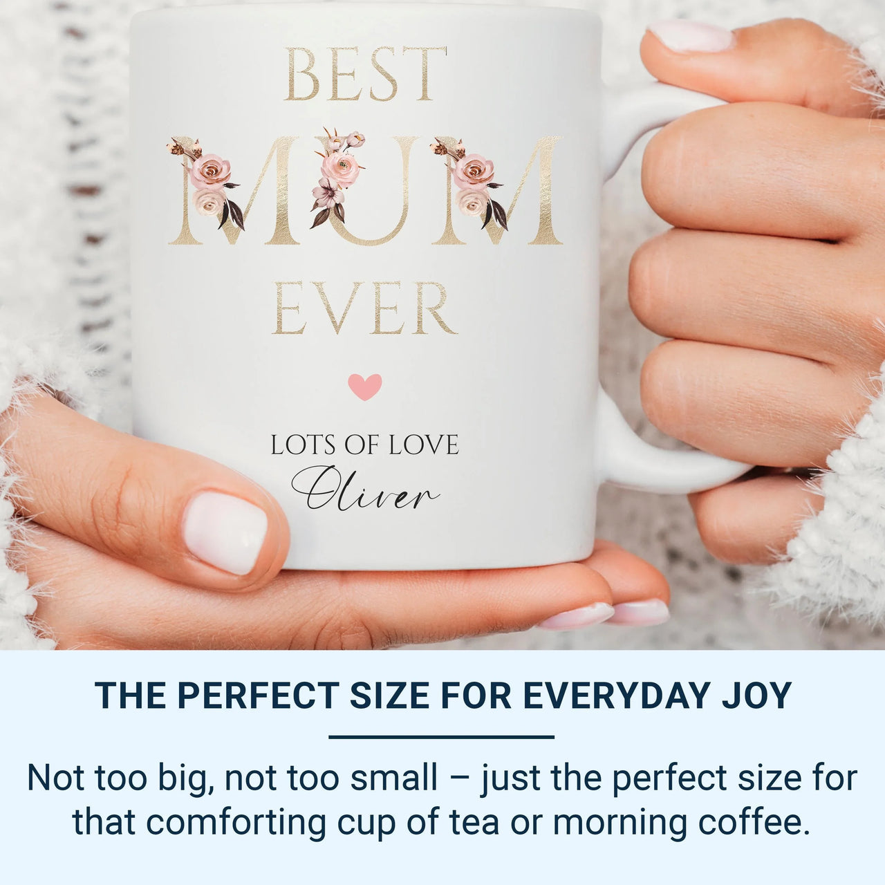 Best Mum Ever Mug – Personalised Child Name Coffee Cup with Heart and Roses