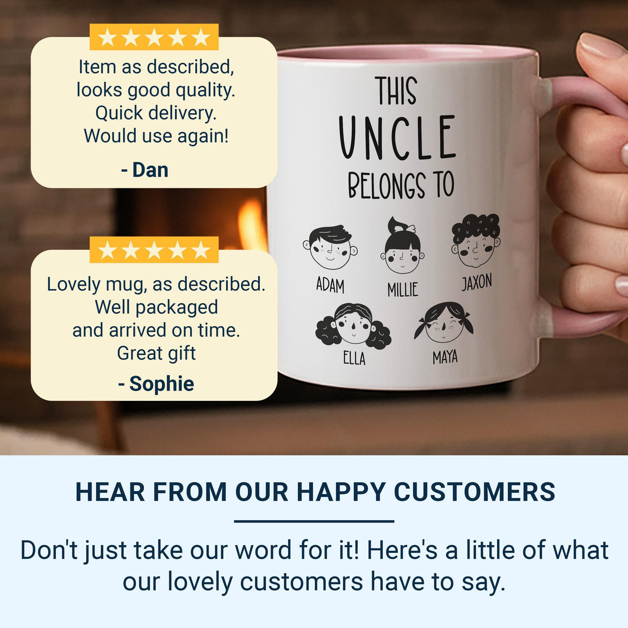 This Uncle Belongs To… Mug – Personalised Kids’ Names and Faces – Niece/Nephew Thank_You, Birthday and Christmas Gift