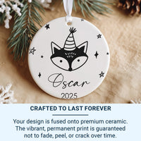 Fox Party Ornament - Playful Kids Keepsake with Stars & Name for Christmas Tree