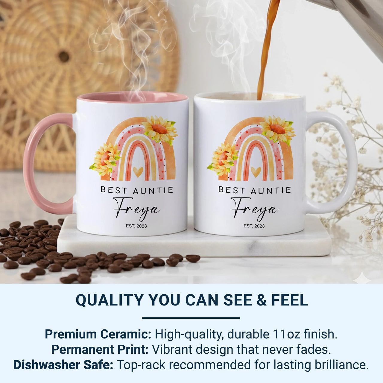 Personalised Auntie Mug – Custom Name & Est Date | New Aunt Gift Keepsake