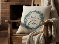 Personalised Christmas Wreath Cushion - Festive Holiday Keepsake with Family Name