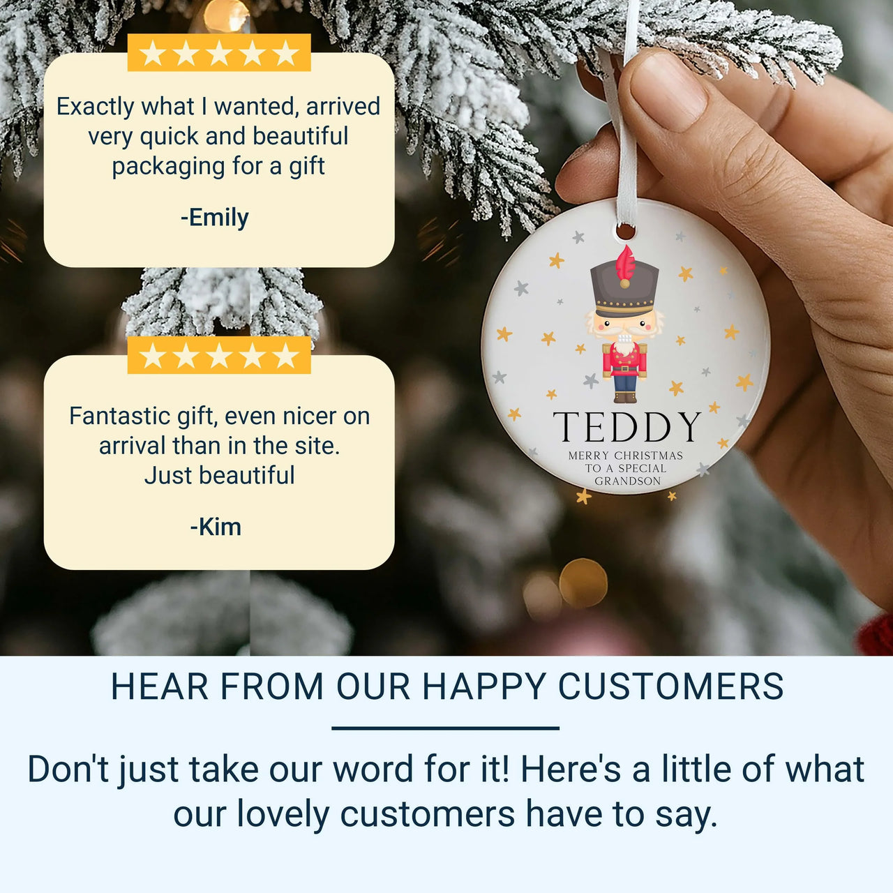 Personalised Christmas Nutcracker Round Ceramic Ornament, Christmas Tree Decoration, Custom Xmas Hanging Bauble, Gift for Kids, Baby Boy