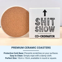 Shit Show Coordinator Mug - Funny Office Work Humour with Arrow - Manager, Team Lead and Chaos Wrangler Desk Gift