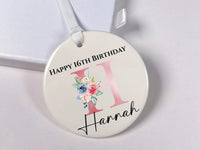 Sweet 16 Birthday Ornament - Floral Letter Keepsake with Name for Milestone