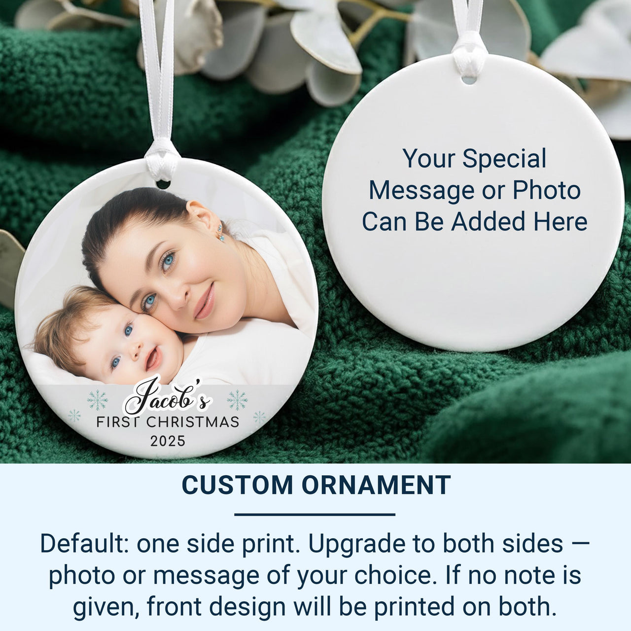 Baby's First Christmas Photo Ornament - Personalised Ceramic Decoration - Unique Family Gift Idea - New Baby Christmas Tree Ornament