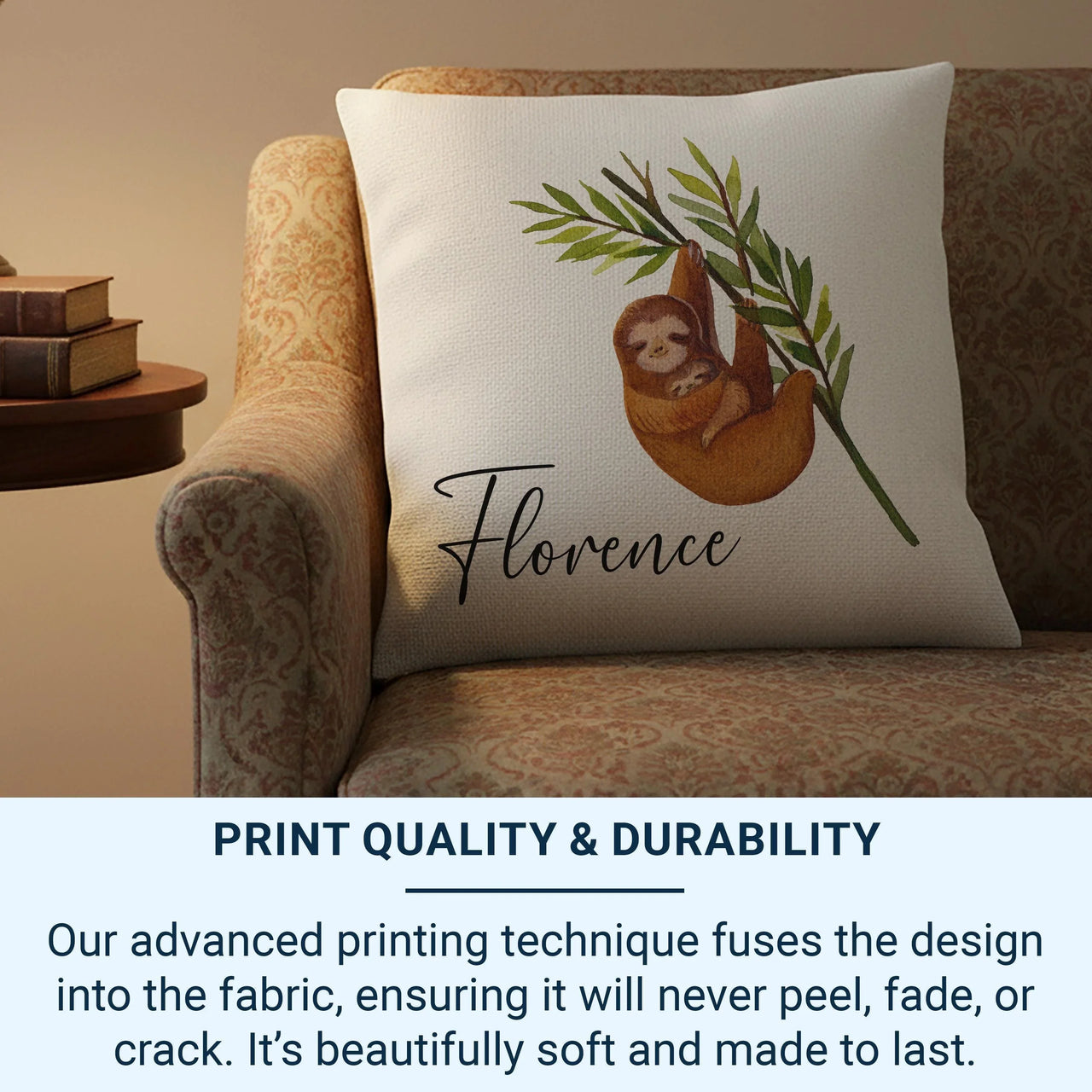 Personalised Sloth Cushion - Cute Animal Cushion with Plush Pillow Insert & Custom Name