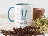 Personalised Baby Mug – Cute Bunny Face with Hearts | Baby Name Mug Gift