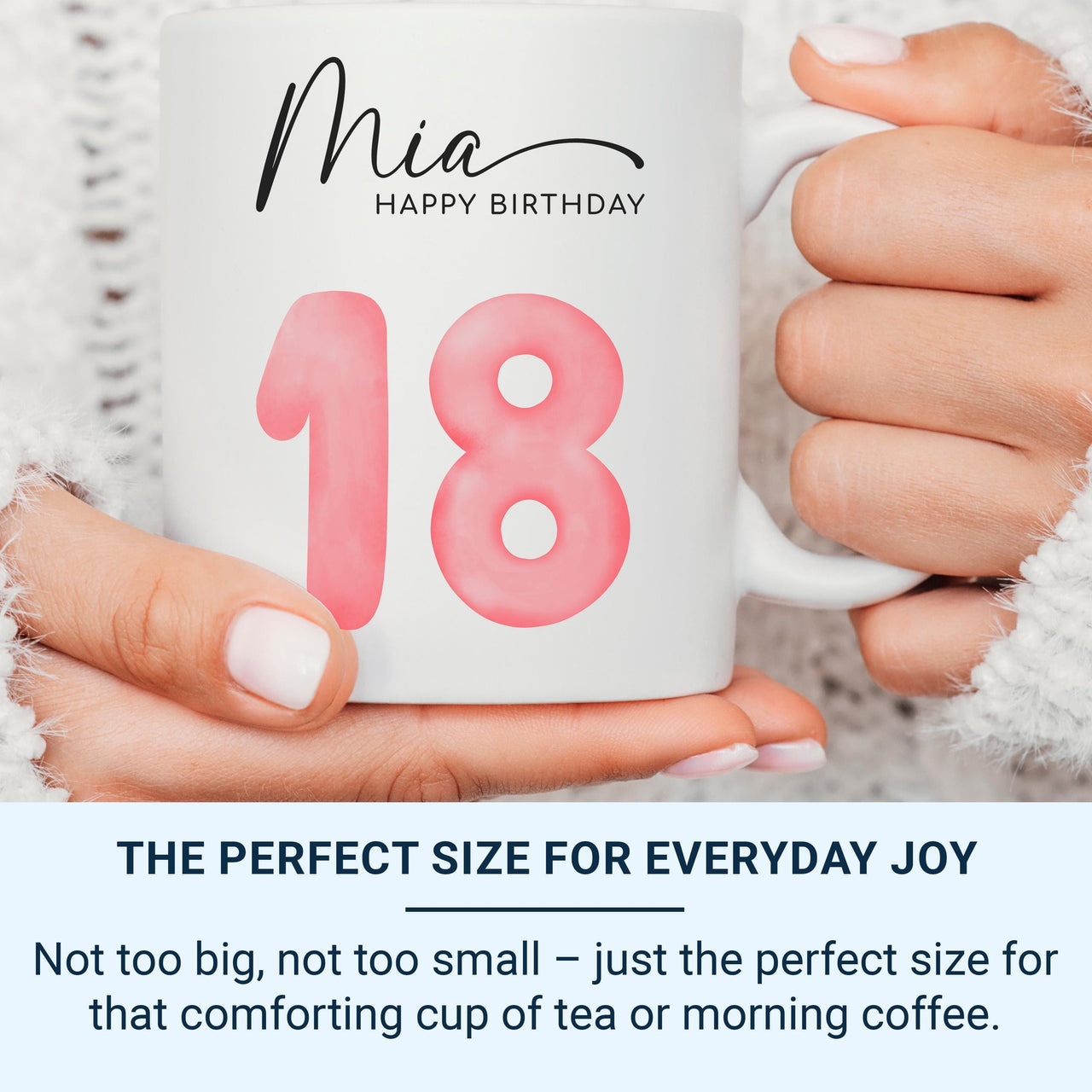 18th Birthday Balloon Mug – Personalised Name with Pink “18” – Coming_of_Age Party Morning and Keepsake Gift