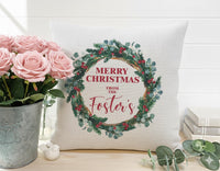 Personalised Family Christmas Cushion - Festive Wreath Keepsake with Your Family Name