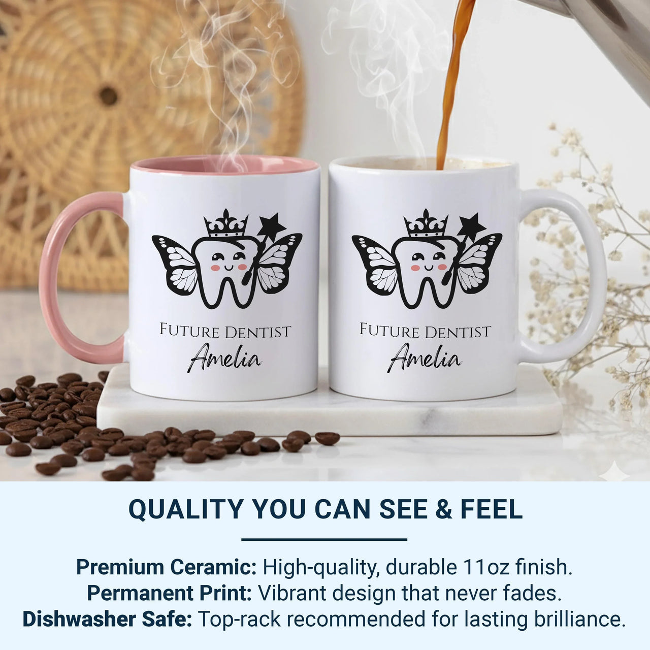 Future Dentist Mug – Personalised Coffee Mug with Cute Tooth Design for Dental Students