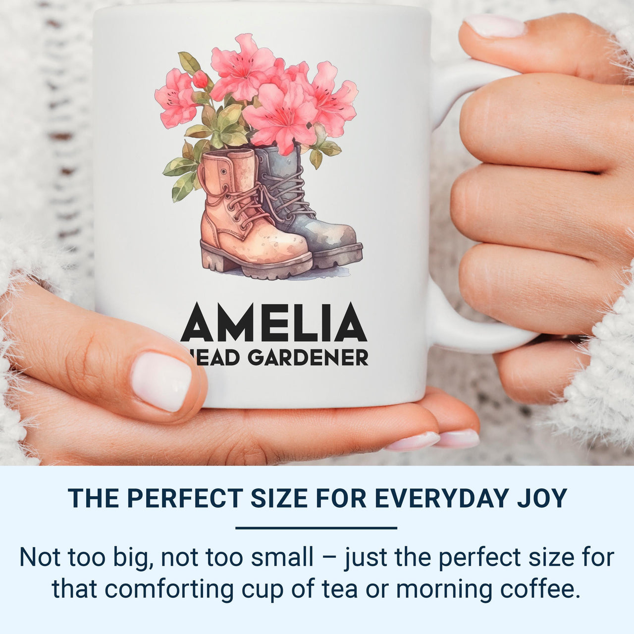Head Gardener Personalised Mug – Name and Blooming Boots Design for Garden Lovers – Green_Thumb Thank_You and Allotment Tea