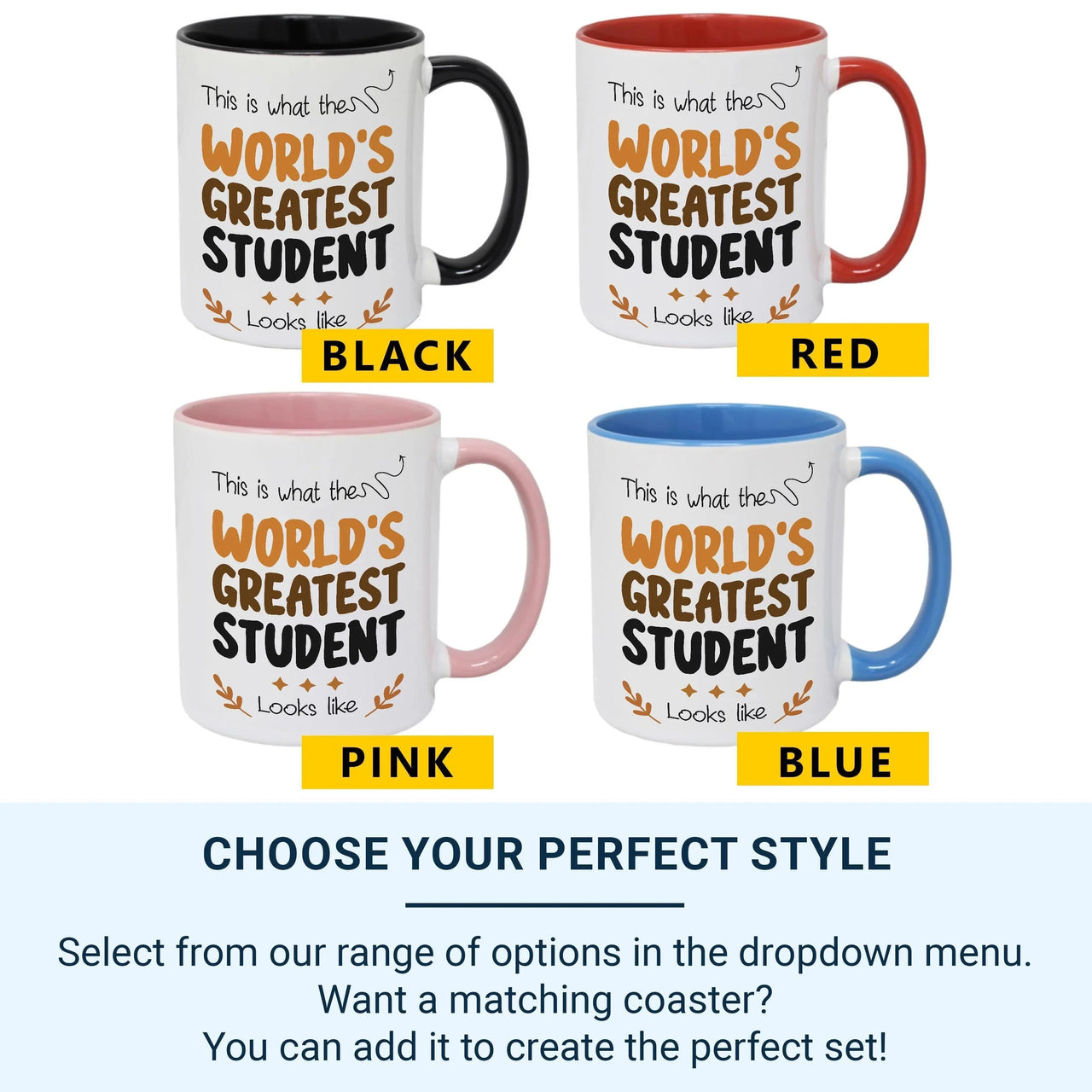 Greatest Student Mug – Funny Ceramic Coffee Cup With Playful Design & Stars