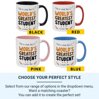 Greatest Student Mug – Funny Ceramic Coffee Cup With Playful Design & Stars