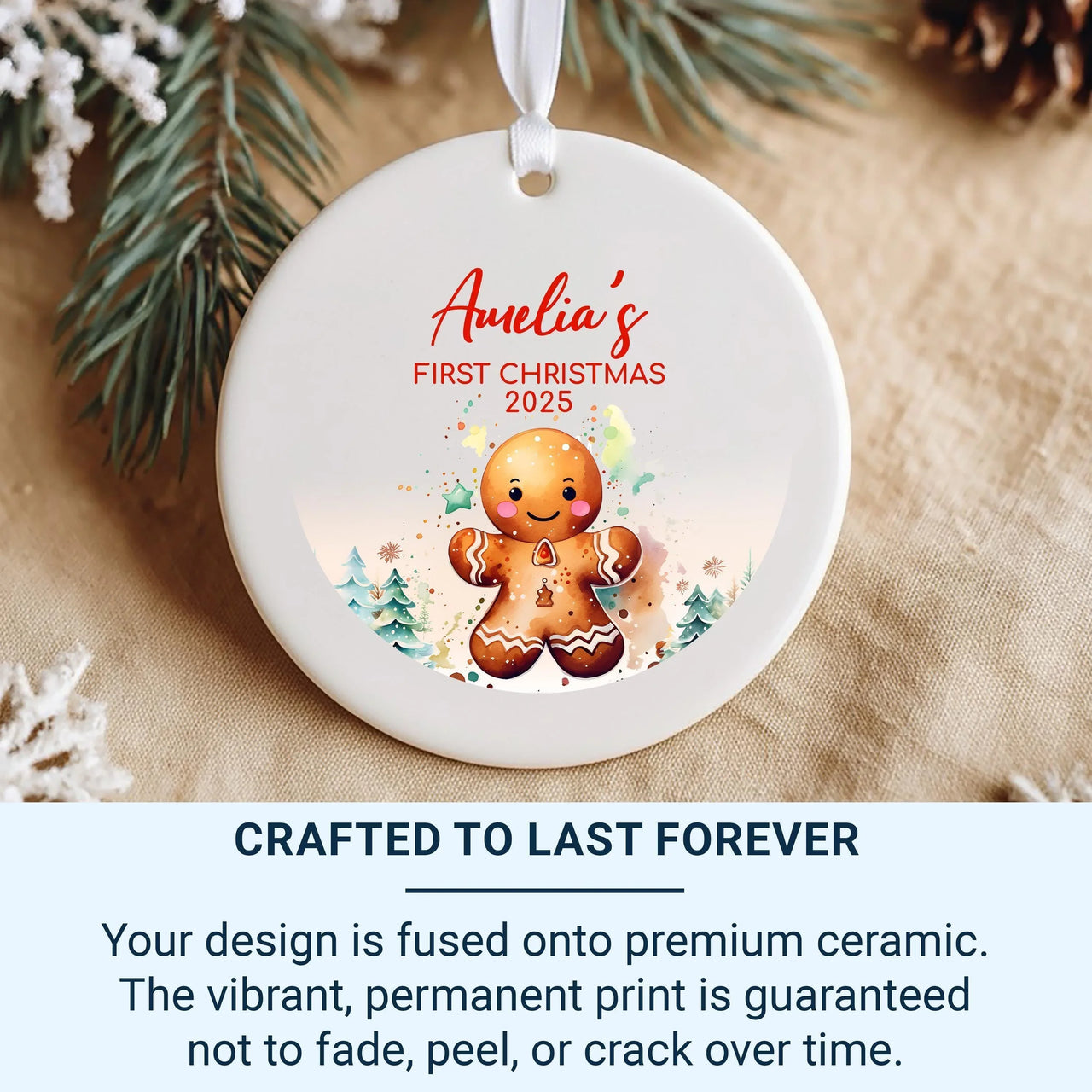 Baby First Christmas Ornament - Gingerbread Keepsake with Name for 2023