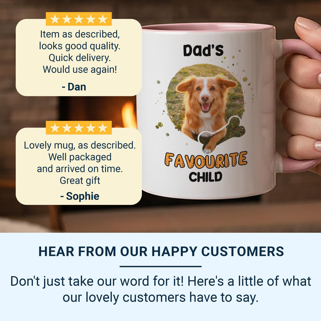Dad’s Favourite Child Dog Mug – Personalised Pet Photo and Bone Icon – Father’s Day Dog Dad, Birthday and Pet Lover Gift
