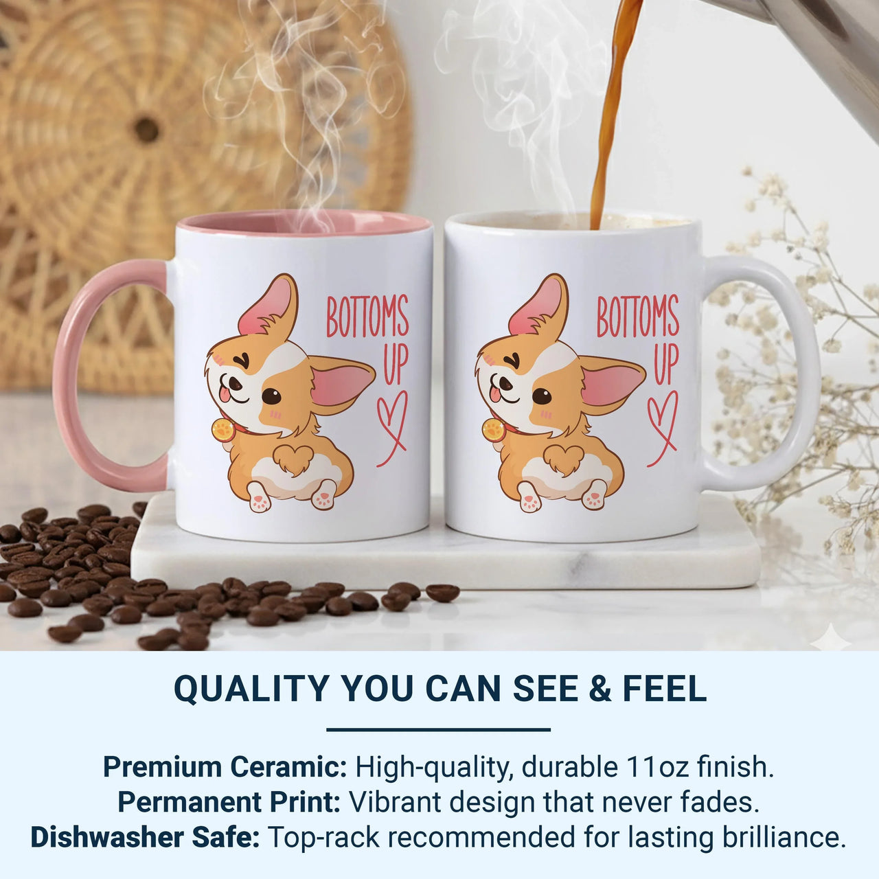 Corgi Mug – Funny Dog Lover Gift With Heart Butt Pup Illustration – Ceramic Coffee Cup
