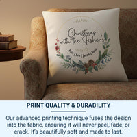 Personalised Christmas Family Cushion Cover, Xmas Wreath Home Decor, Gift for Friend, Stocking Filler, Family Name Pillow, Gift Under 20